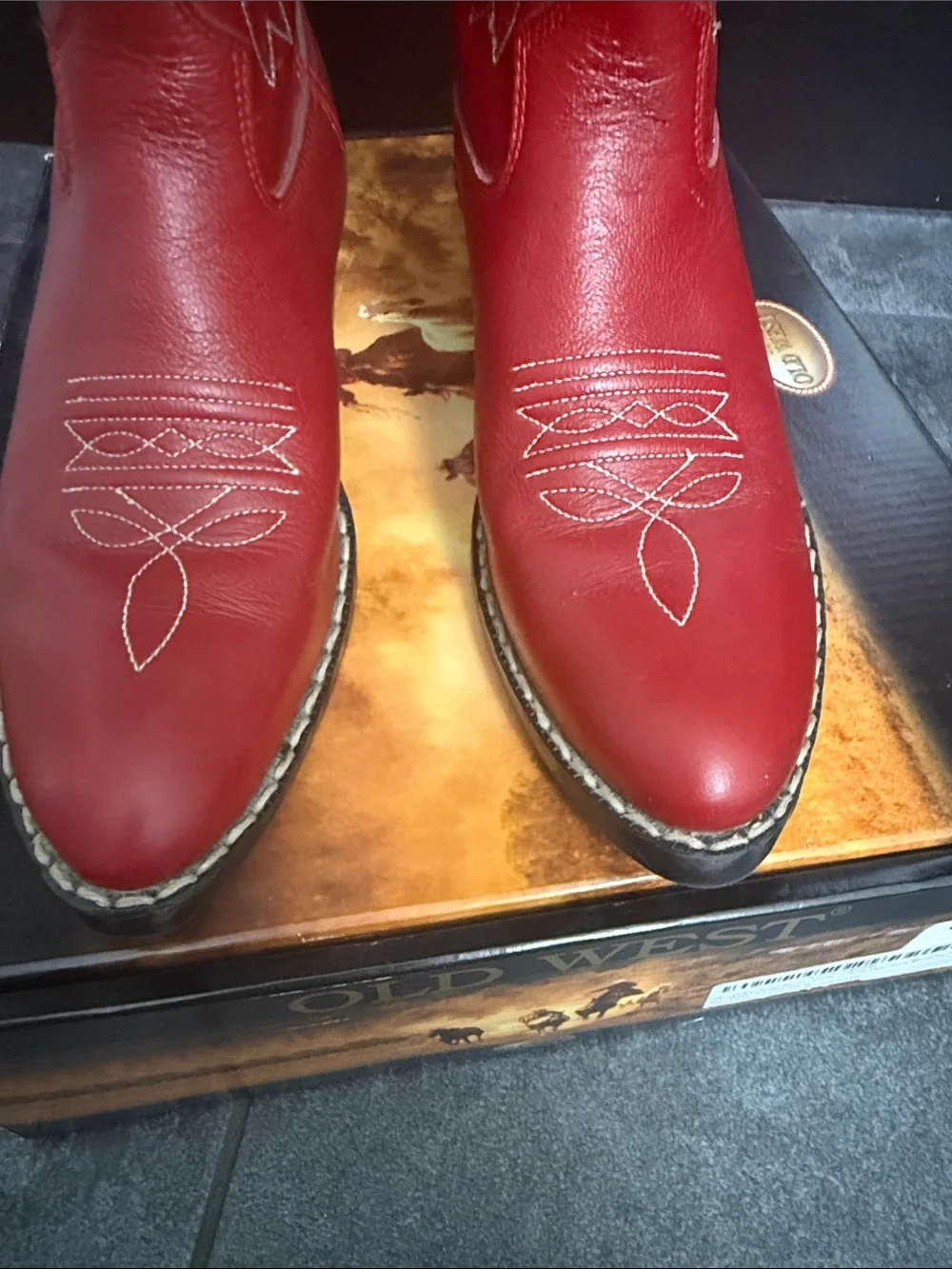 Old West Kids Red Leather Western Cowboy Boots Girls Size 3 EUC w/ Box